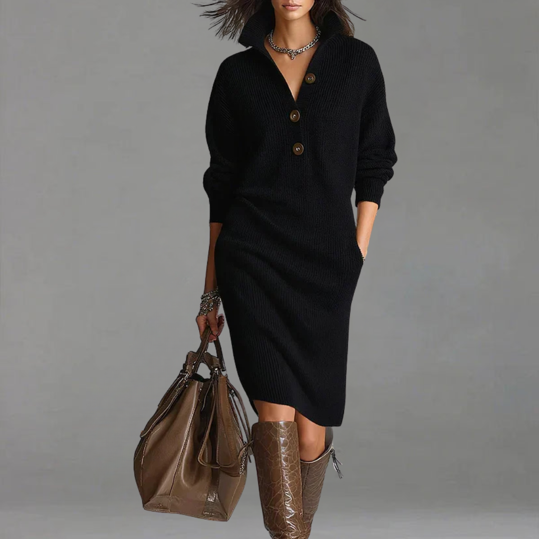 Ada | Dames Jurk Met Kraag en Knopen