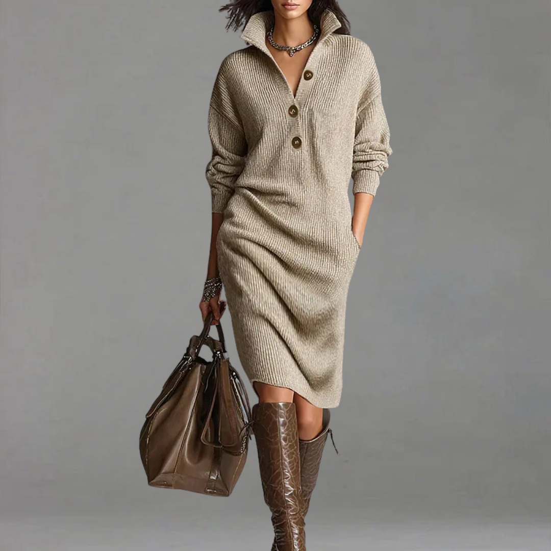 Ada | Dames Jurk Met Kraag en Knopen